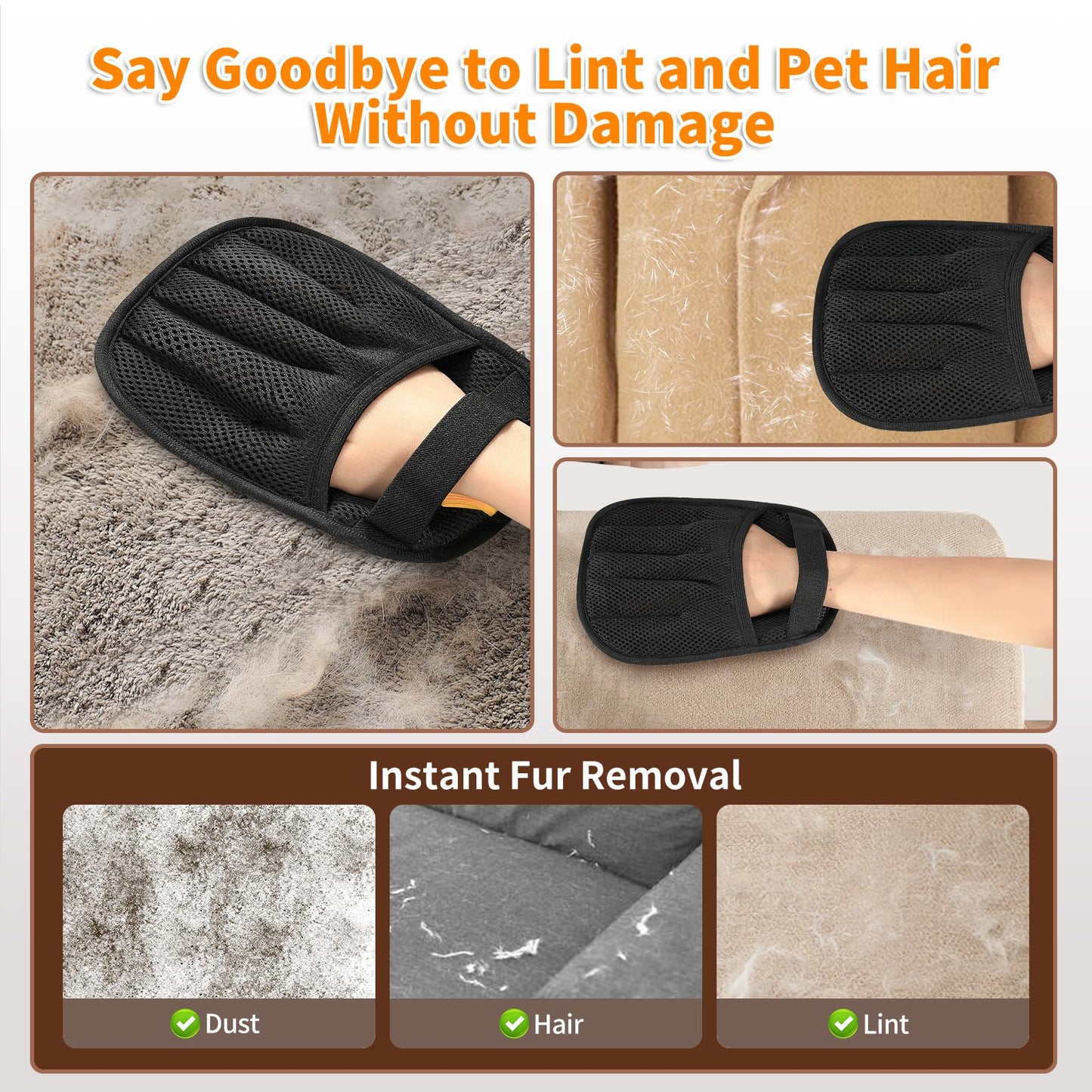 Pet Hair Removal Glove for Cats & Dogs (Pack of 2)